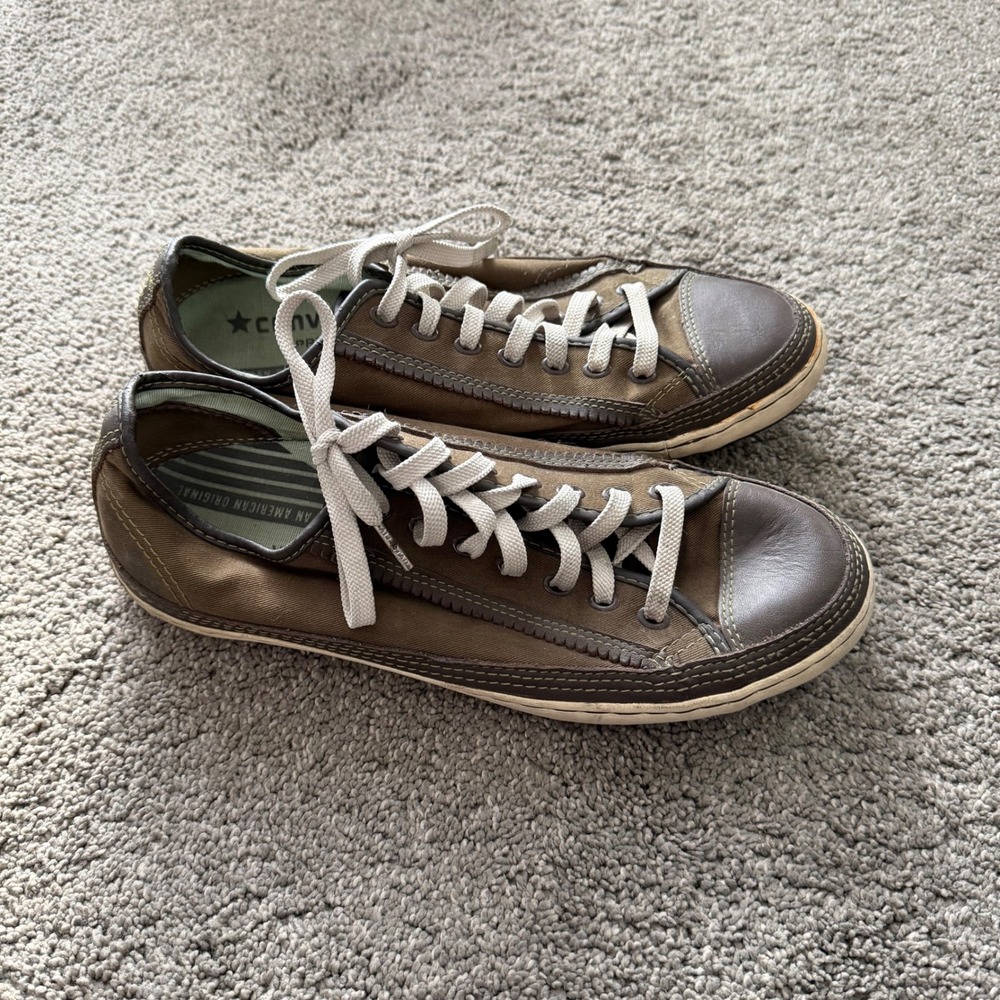 Converse All Star Men's Brown Canvas Leather Trim Lace Up Sneakers‎ Size 9